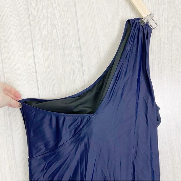 J.Crew | Navy Blue Ruched One Shoulder One Piece Swimsuit Size 22 - Picture 9 of 13
